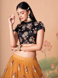 Delightful Gold Mirror Work Net Wedding Wear Lehenga Choli - Zeel Clothing