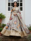 Delightful Gray Floral Printed Silk Event Wear Lehenga With Blouse