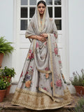 Delightful Gray Floral Printed Silk Event Wear Lehenga With Blouse
