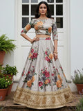 Delightful Gray Floral Printed Silk Event Wear Lehenga With Blouse