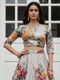 Delightful Gray Floral Printed Silk Event Wear Lehenga With Blouse