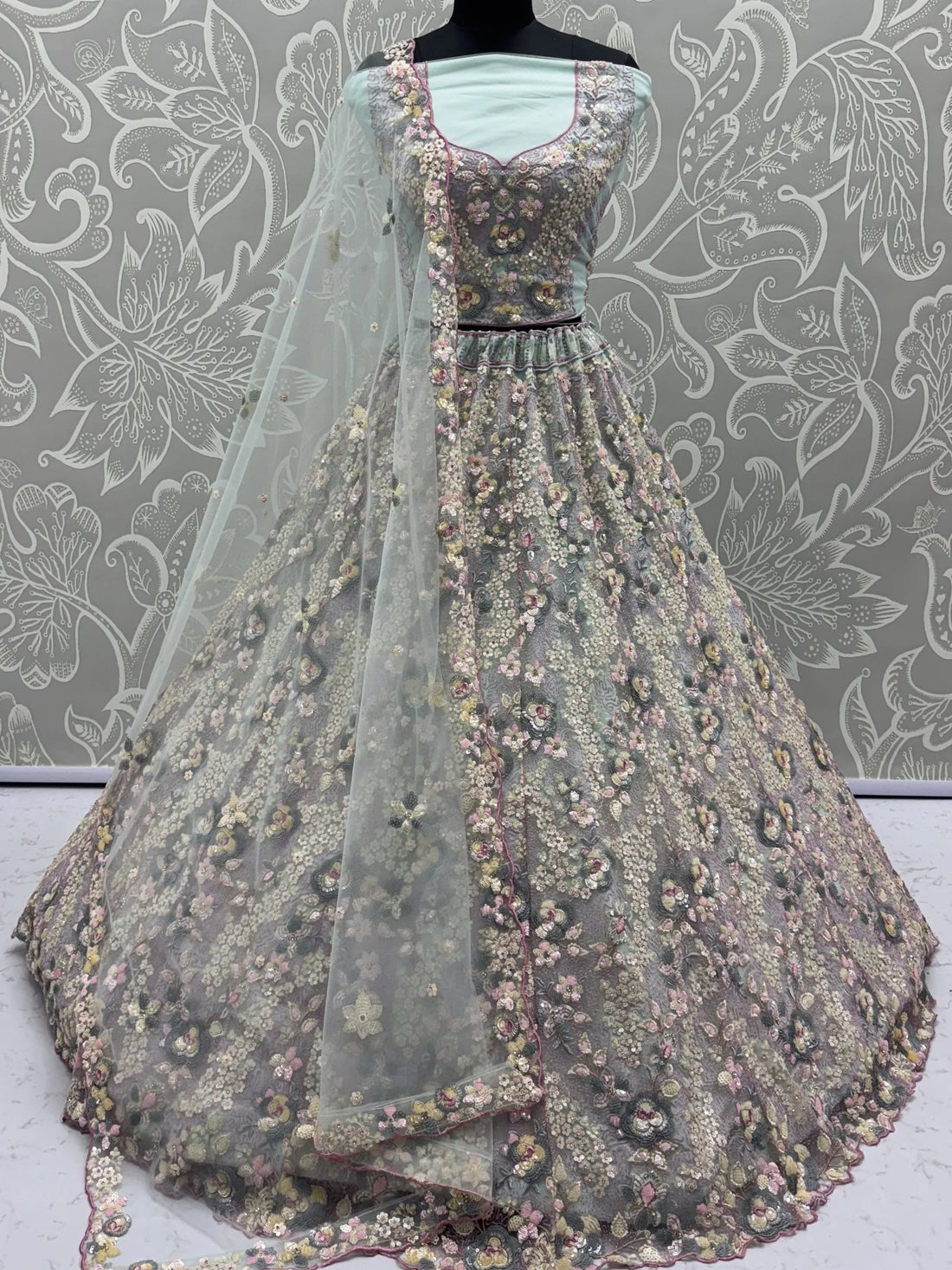 Delightful Green Thread Embroidered Net Designer Lehenga Choli With Dupatta - Zeel Clothing