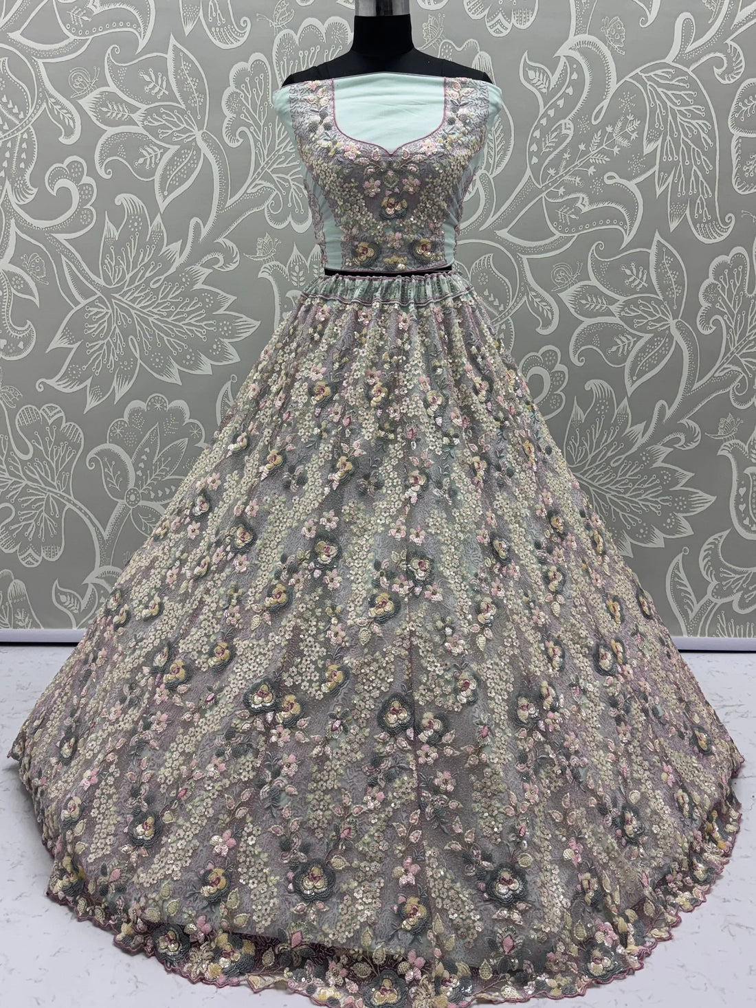 Delightful Green Thread Embroidered Net Designer Lehenga Choli With Dupatta - Zeel Clothing