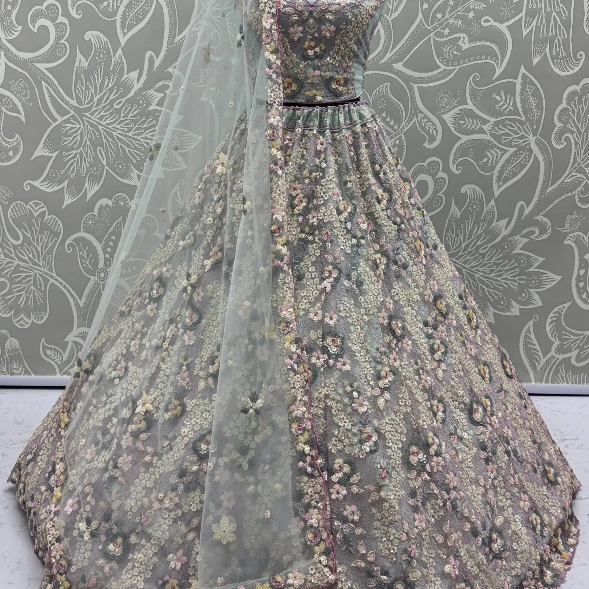 Delightful Green Thread Embroidered Net Designer Lehenga Choli With Dupatta - Zeel Clothing