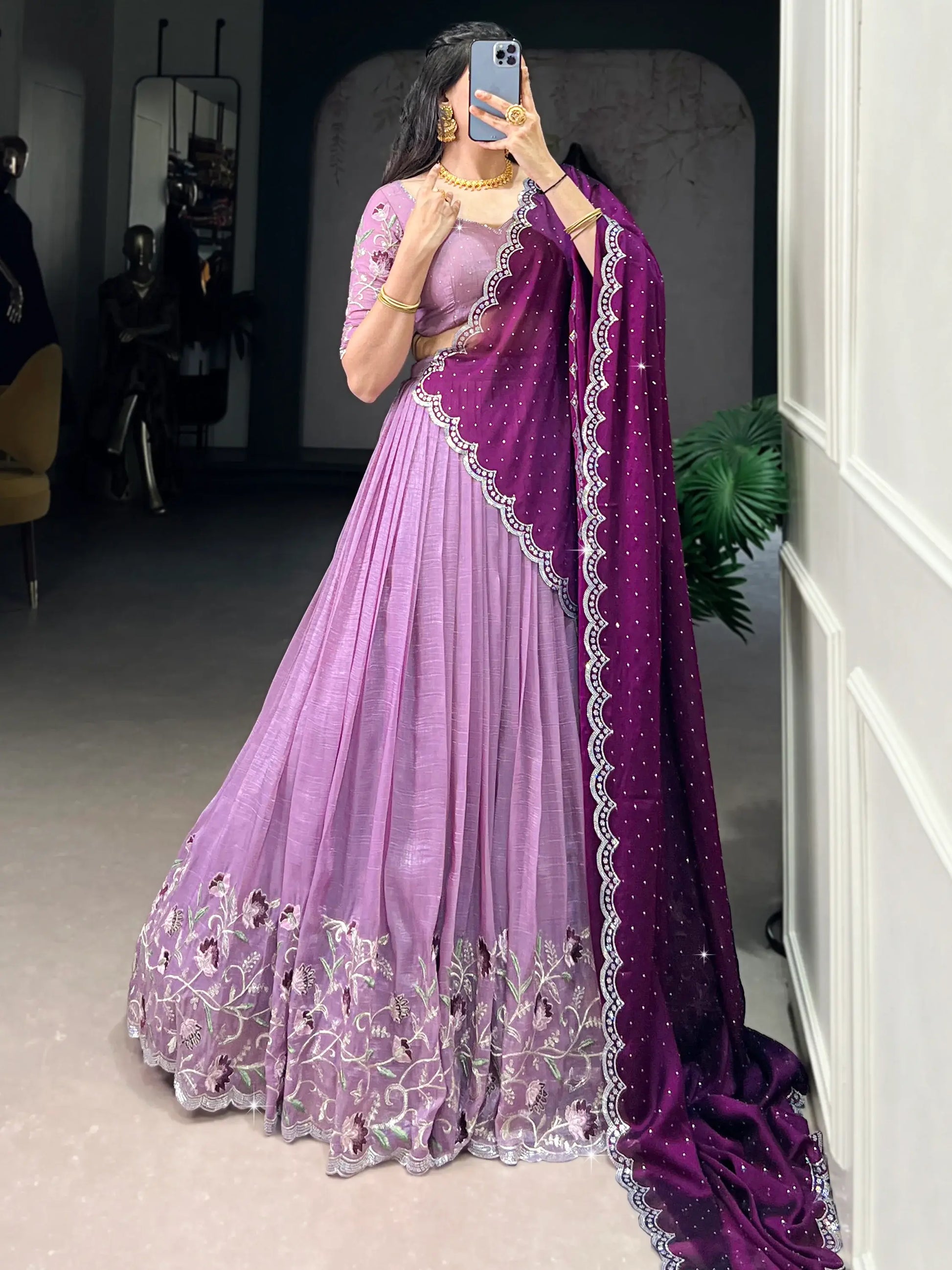 Delightful Lavender Thread Work Organza Event Wear Lehenga Choli - Zeel Clothing