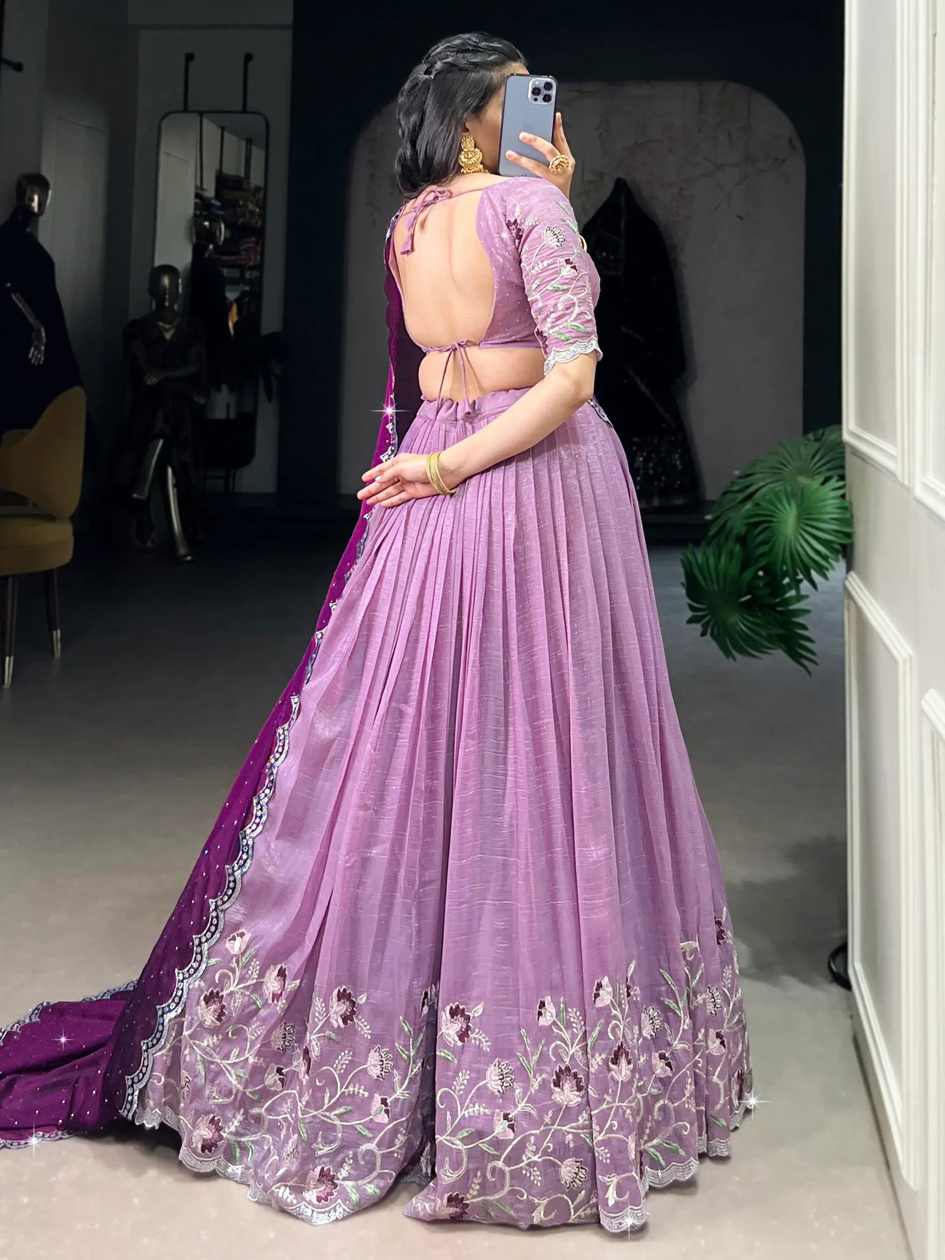 Delightful Lavender Thread Work Organza Event Wear Lehenga Choli - Zeel Clothing