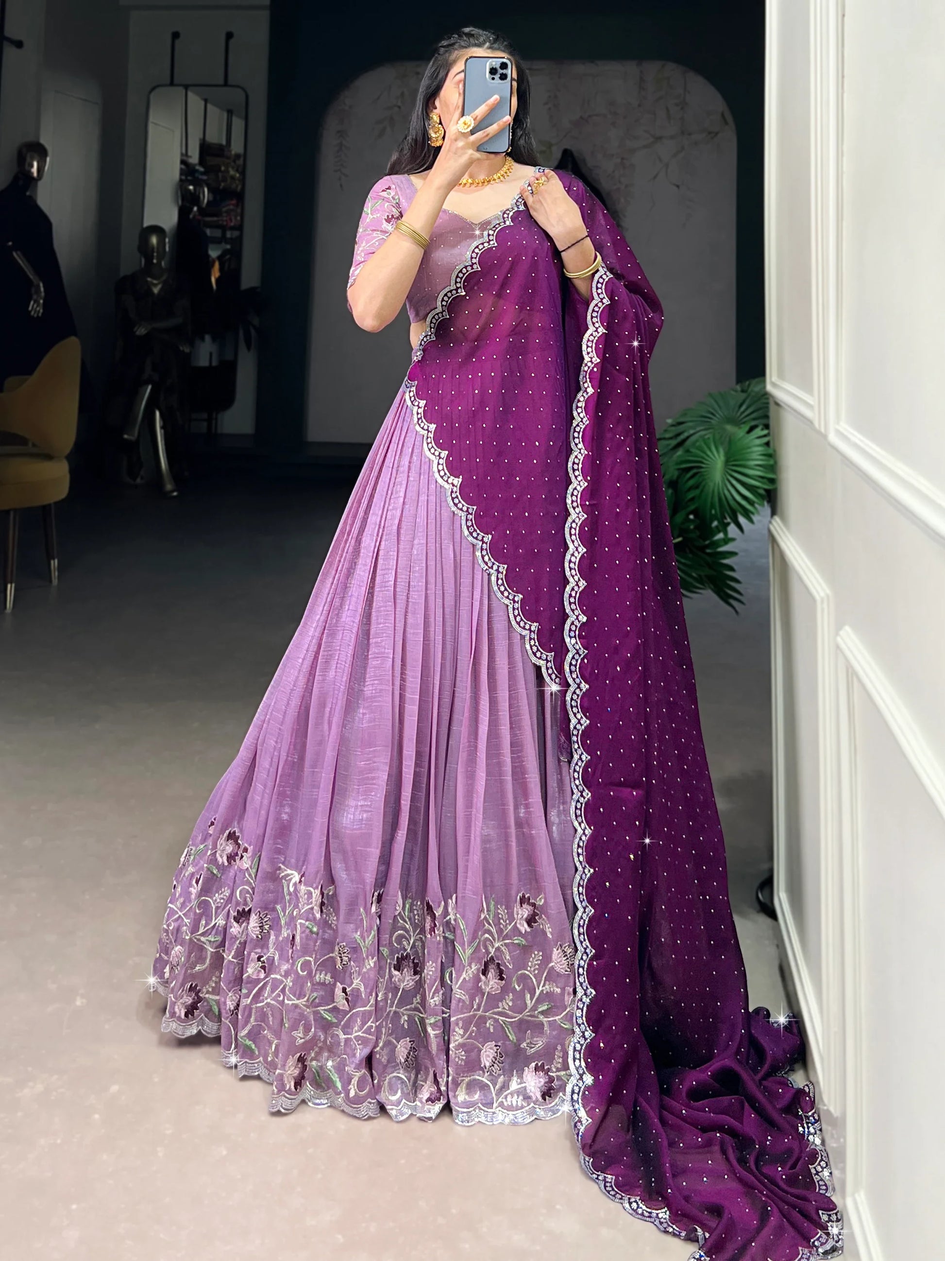 Delightful Lavender Thread Work Organza Event Wear Lehenga Choli - Zeel Clothing
