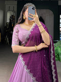 Delightful Lavender Thread Work Organza Event Wear Lehenga Choli - Zeel Clothing