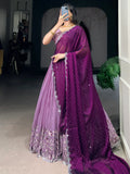 Delightful Lavender Thread Work Organza Event Wear Lehenga Choli - Zeel Clothing