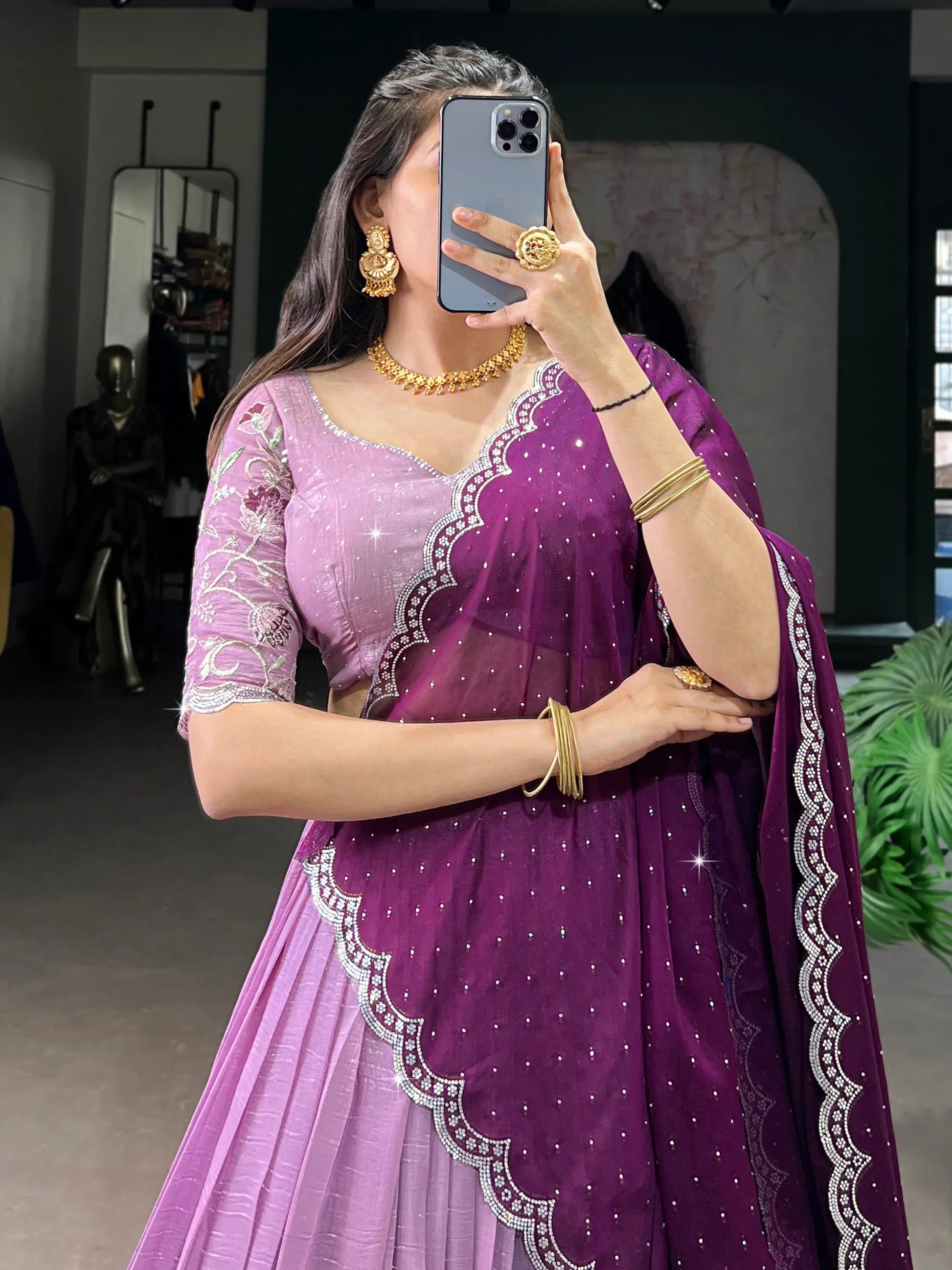 Delightful Lavender Thread Work Organza Event Wear Lehenga Choli - Zeel Clothing
