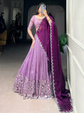 Delightful Lavender Thread Work Organza Event Wear Lehenga Choli - Zeel Clothing