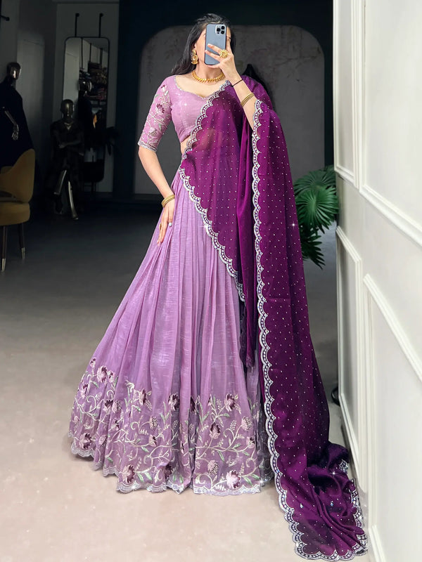 Delightful Lavender Thread Work Organza Event Wear Lehenga Choli - Zeel Clothing