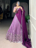 Delightful Lavender Thread Work Organza Event Wear Lehenga Choli - Zeel Clothing