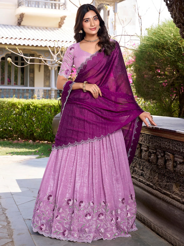 Delightful Lavender Thread Work Organza Traditional Lehenga Choli - Zeel Clothing