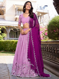 Delightful Lavender Thread Work Organza Traditional Lehenga Choli - Zeel Clothing