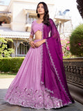 Delightful Lavender Thread Work Organza Traditional Lehenga Choli - Zeel Clothing