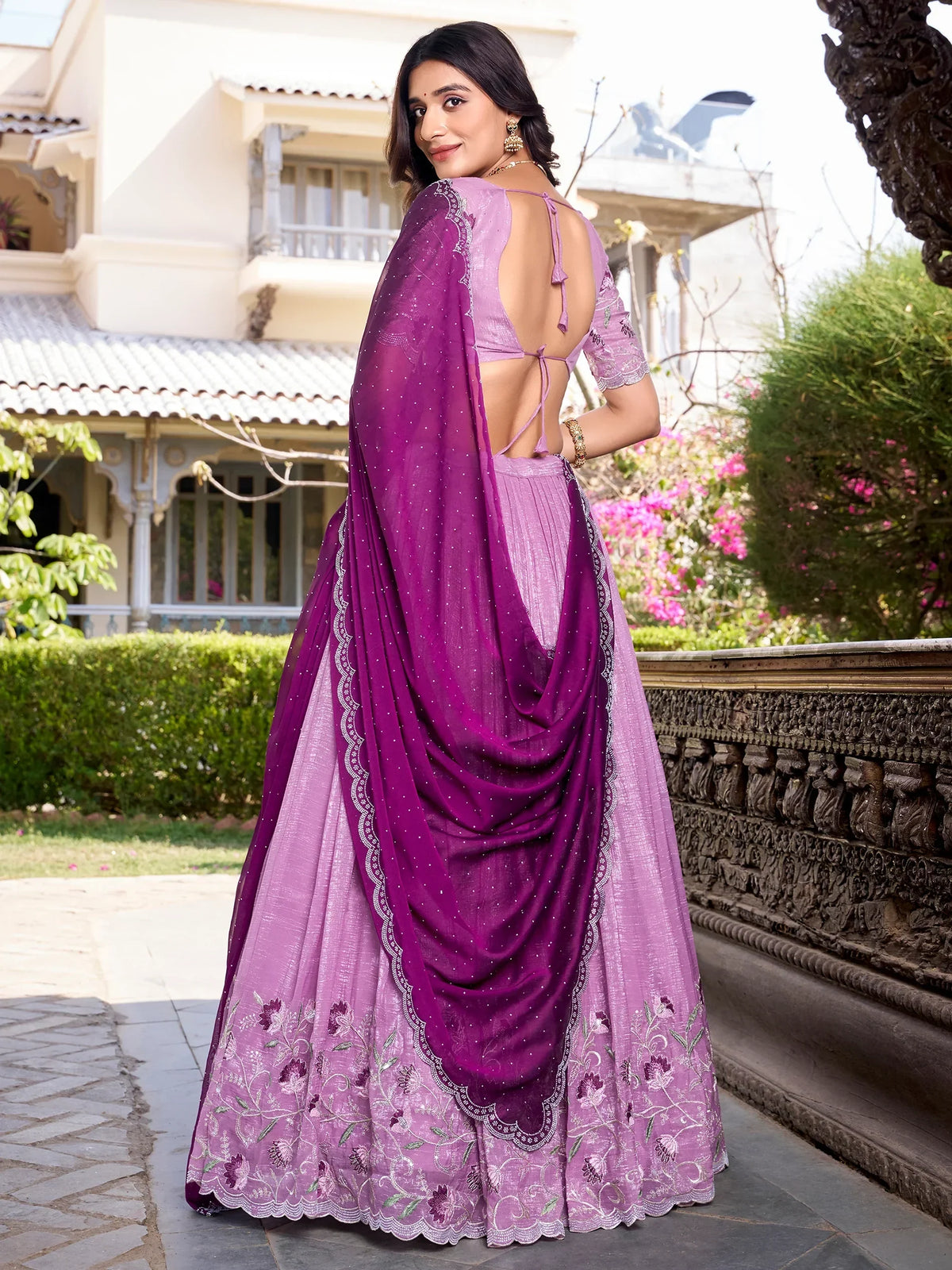 Delightful Lavender Thread Work Organza Traditional Lehenga Choli - Zeel Clothing