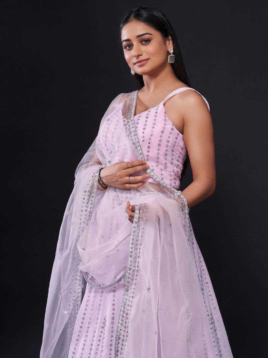 Delightful Light Pink Sequins Georgette Engagement Wear Lehenga Choli - Zeel Clothing
