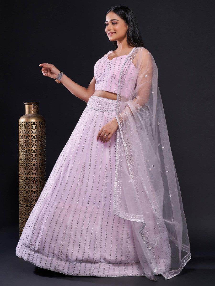 Delightful Light Pink Sequins Georgette Engagement Wear Lehenga Choli - Zeel Clothing