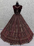 Delightful Maroon Velvet Bridal Lehenga Choli With Double Dupatta - Zeel Clothing