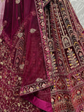 Delightful Maroon Velvet Bridal Lehenga Choli With Double Dupatta - Zeel Clothing