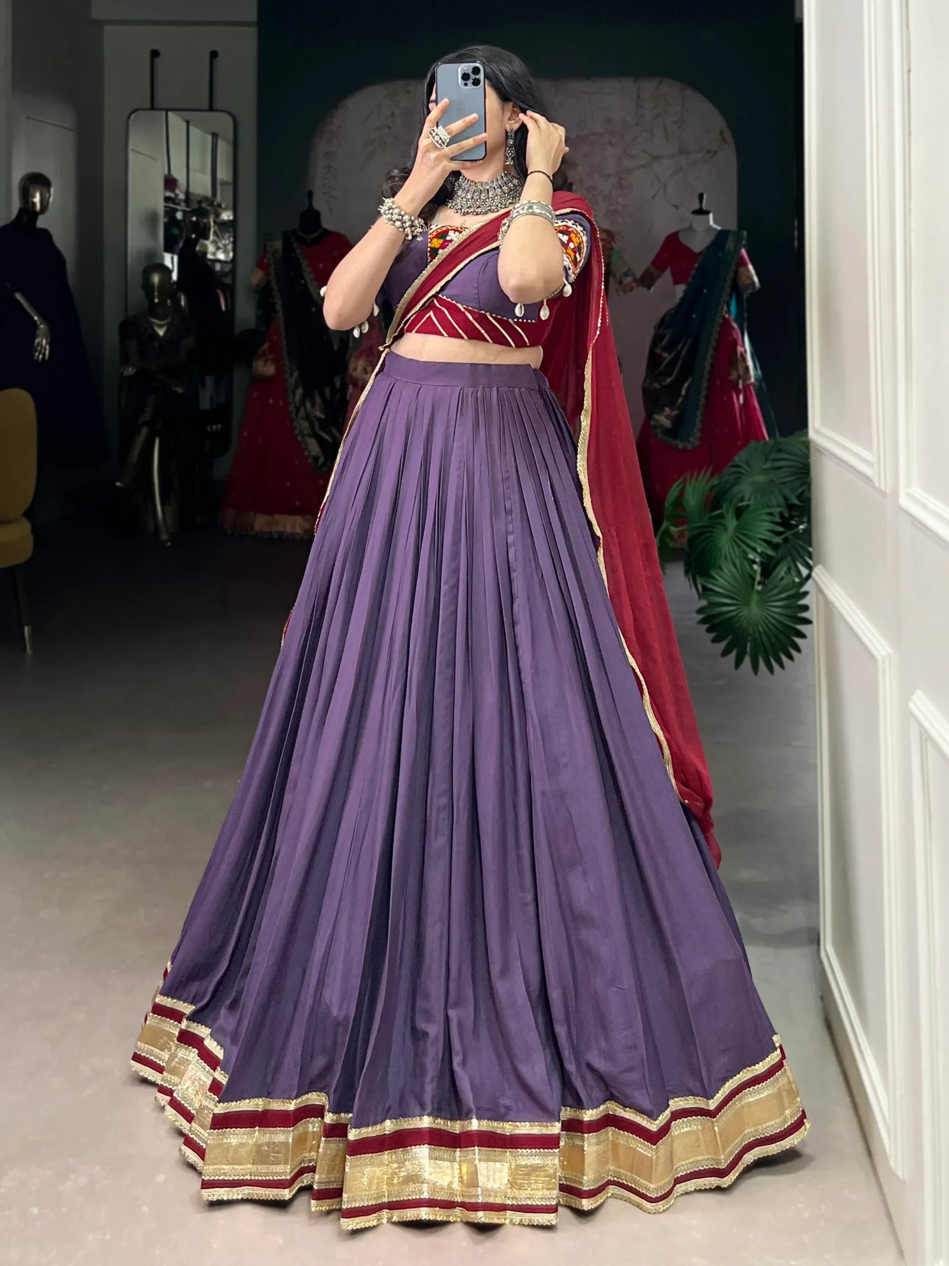 Delightful Mauve Rayon Festive Wear Lehenga With Gamthi Work Blouse - Zeel Clothing
