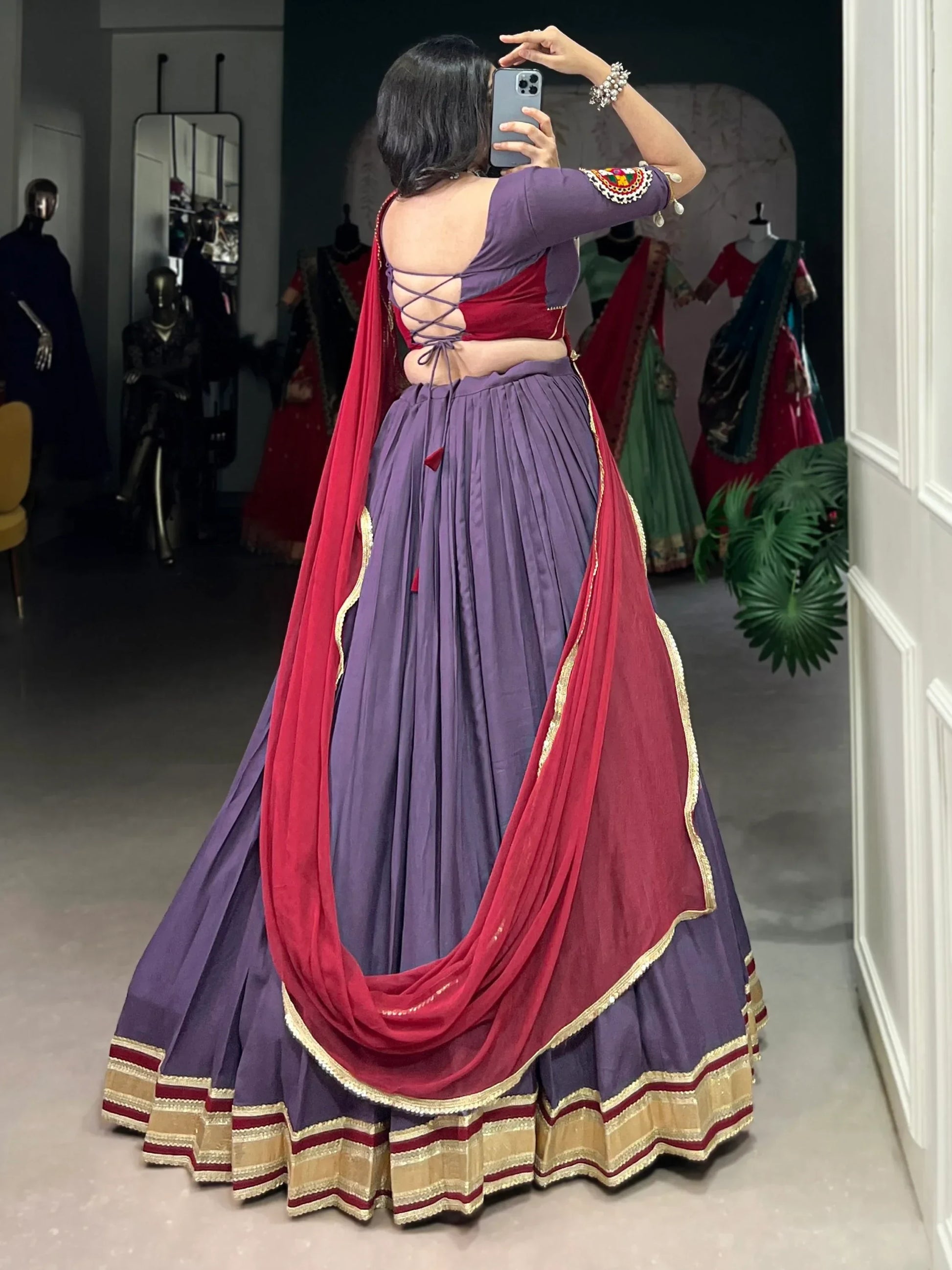 Delightful Mauve Rayon Festive Wear Lehenga With Gamthi Work Blouse - Zeel Clothing