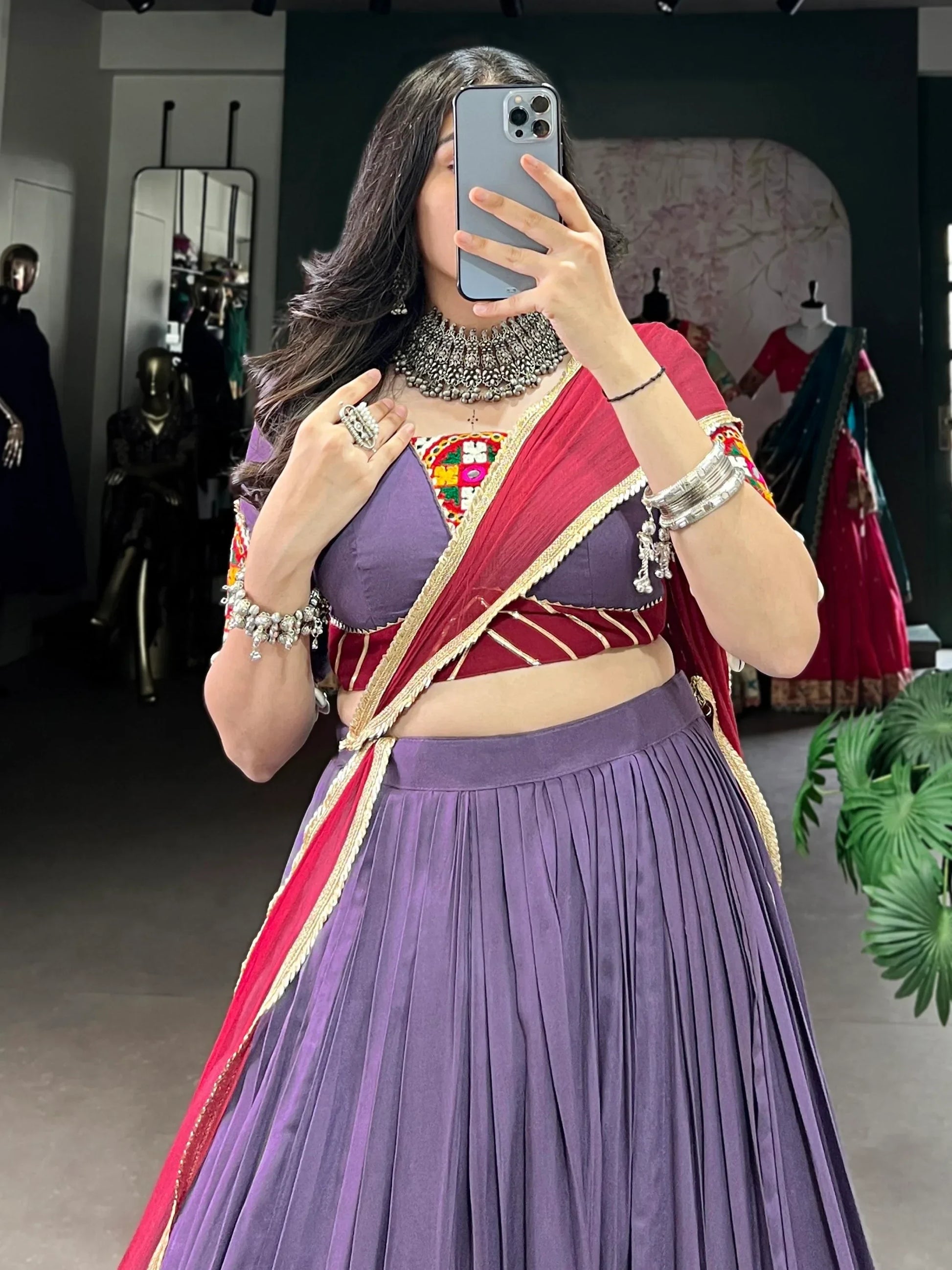 Delightful Mauve Rayon Festive Wear Lehenga With Gamthi Work Blouse - Zeel Clothing