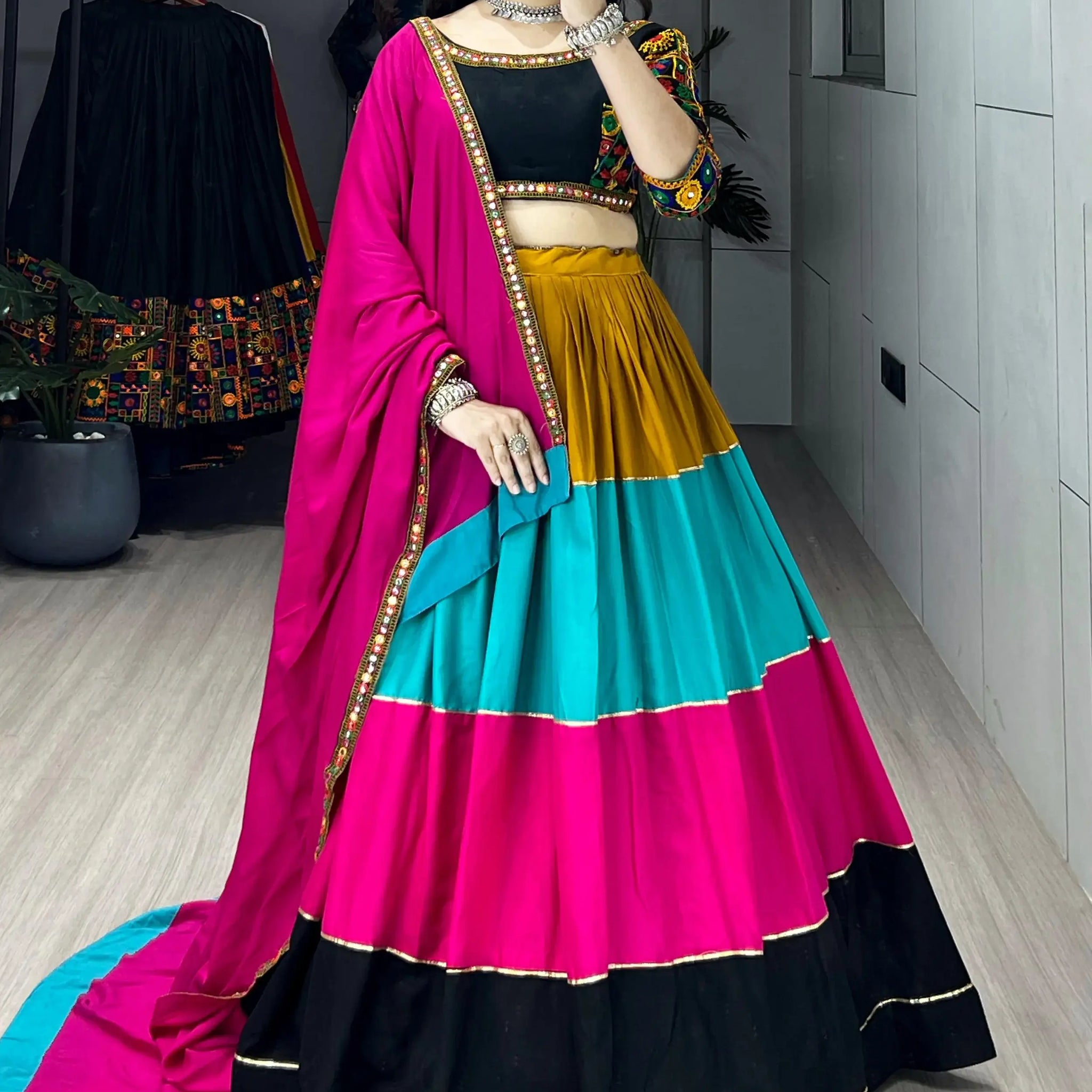 Delightful Multi Color Cotton Gotta Patti Navratri Wear Lehenga Choli - Zeel Clothing