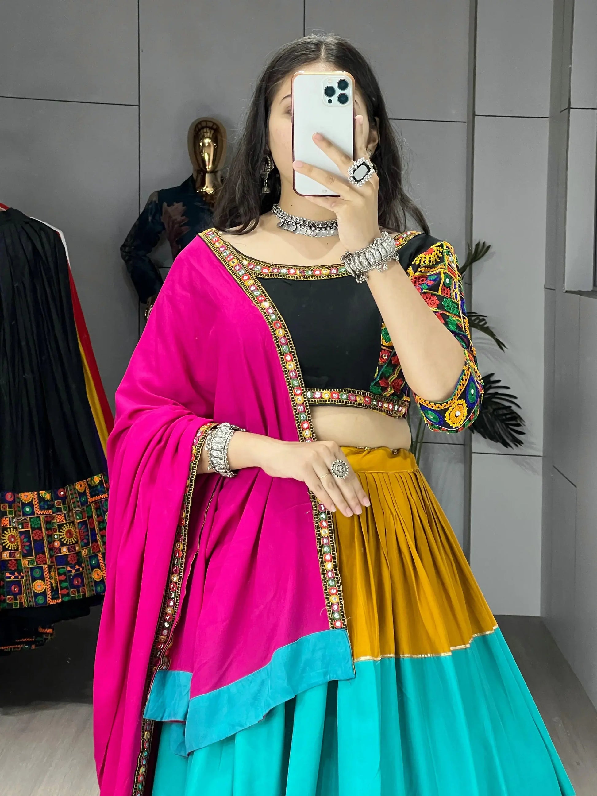 Delightful Multi Color Cotton Gotta Patti Navratri Wear Lehenga Choli - Zeel Clothing