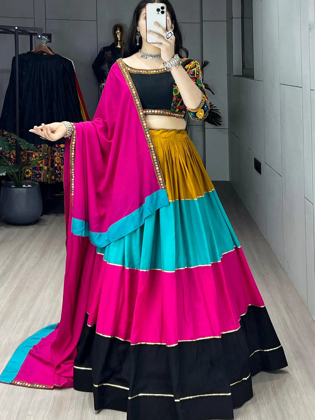 Delightful Multi Color Cotton Gotta Patti Navratri Wear Lehenga Choli - Zeel Clothing