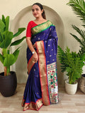 Delightful Navy Blue Pichwai Printed Silk Traditional Wear Saree With Blouse - Zeel Clothing