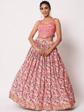 Pink floral lehenga set with embroidered crop top, perfect for festive occasions and weddings