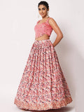 Pink floral lehenga with sequin crop top, stylish women's ethnic wear for festive occasions