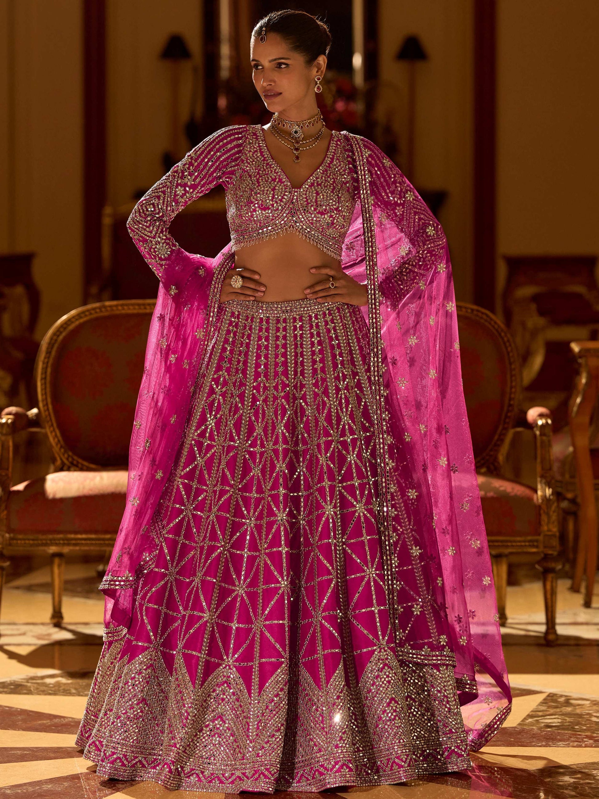 Delightful Pink Sequins Silk Bridesmaid Lehenga Choli With Dupatta