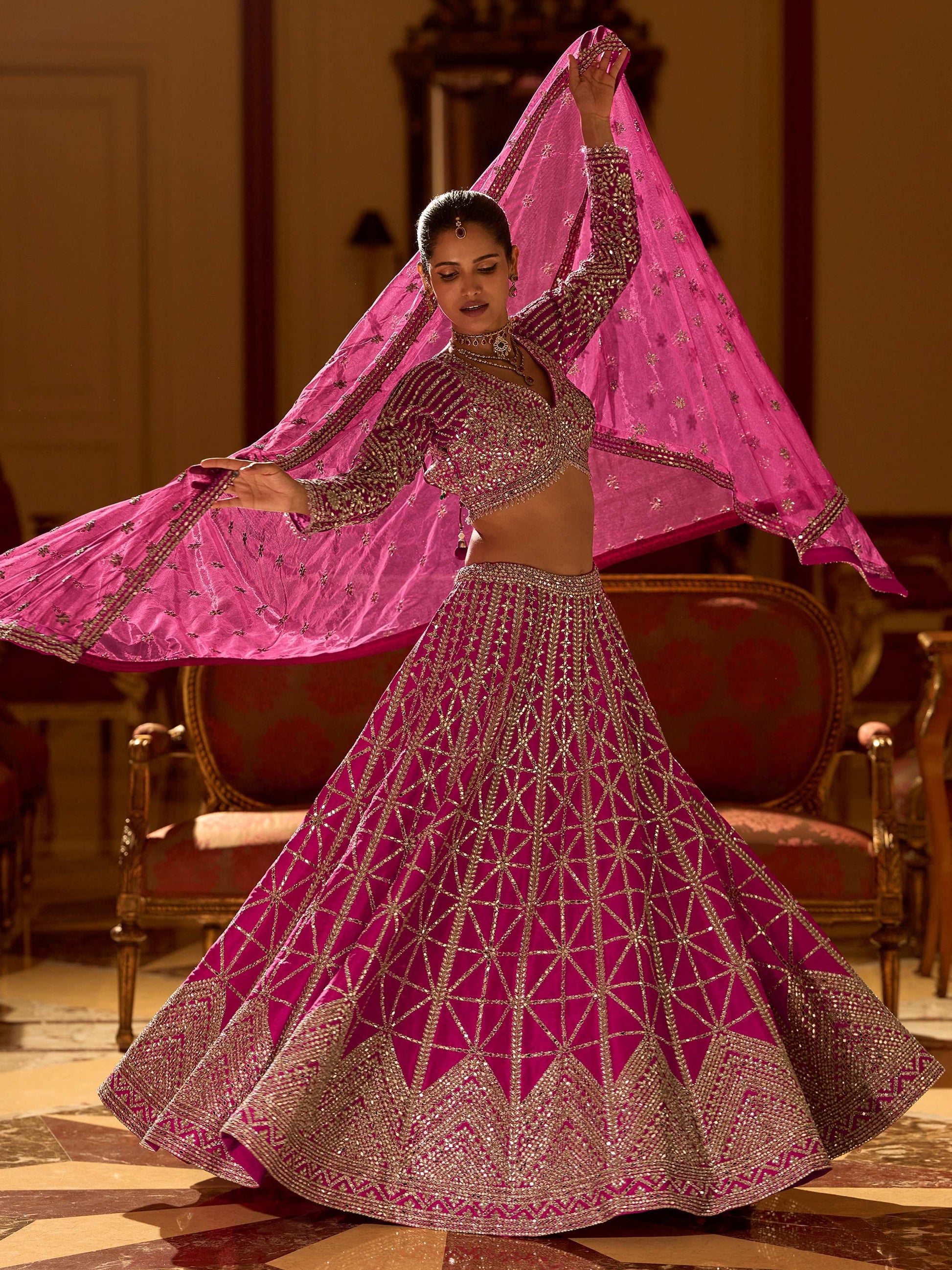 Delightful Pink Sequins Silk Bridesmaid Lehenga Choli With Dupatta