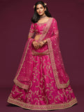 Delightful Pink Thread Embroidery Art Silk Wedding Lehenga Choli - Zeel Clothing