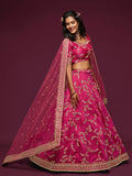 Delightful Pink Thread Embroidery Art Silk Wedding Lehenga Choli - Zeel Clothing