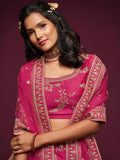 Delightful Pink Thread Embroidery Art Silk Wedding Lehenga Choli - Zeel Clothing