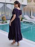 Delightful Purple Beads Embroidered Work Silk Festive Wear Gown
