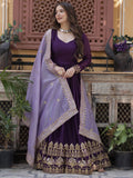 Delightful Purple Zari Embroidery Georgette Evening Wear Gown With Dupatta