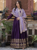 Delightful Purple Zari Embroidery Georgette Evening Wear Gown With Dupatta