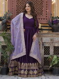 Delightful Purple Zari Embroidery Georgette Evening Wear Gown With Dupatta
