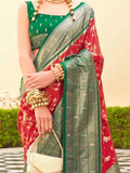 Delightful Red Zari Weaving Silk Event Wear Saree With Blouse - Zeel Clothing
