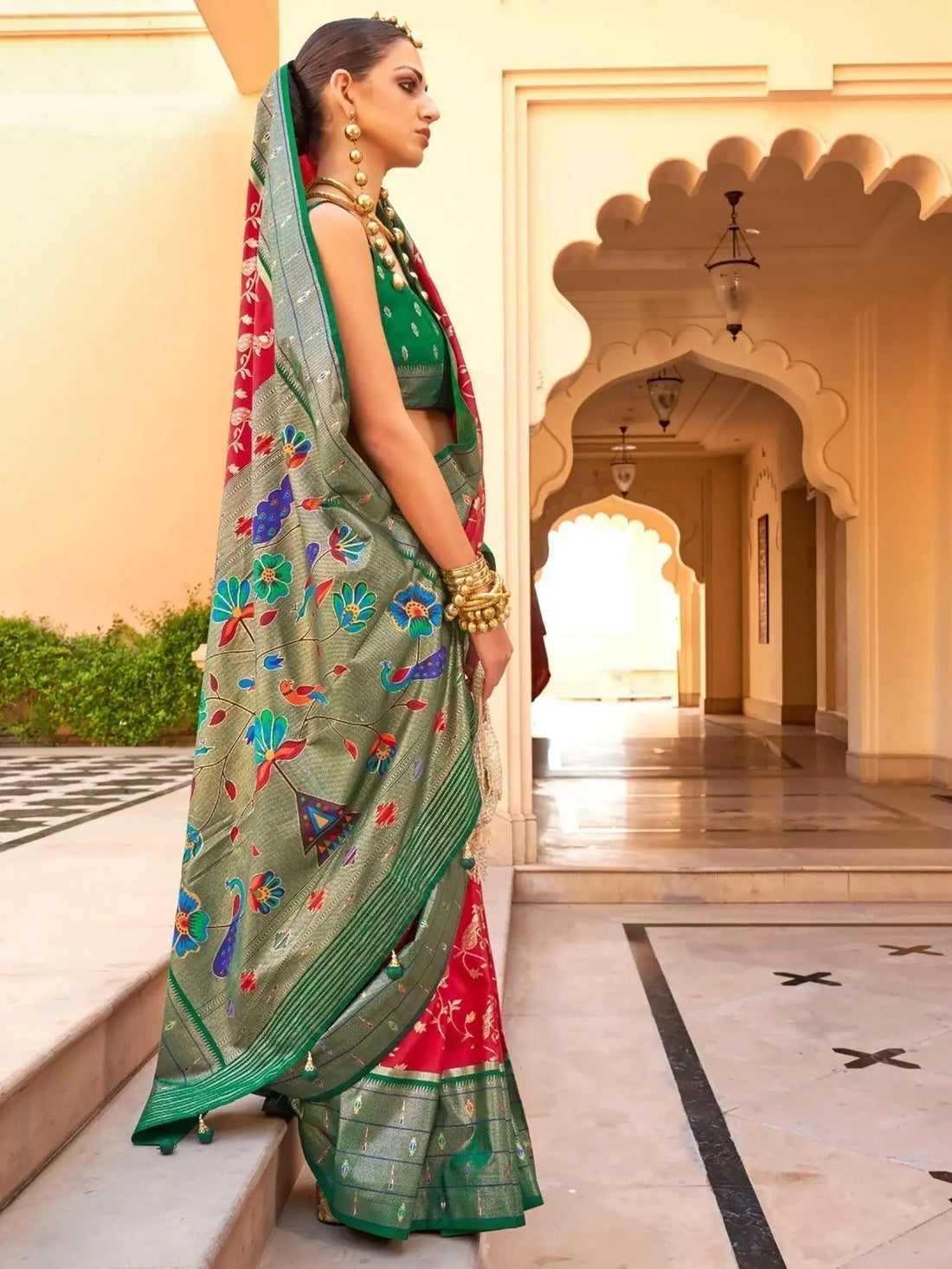 Delightful Red Zari Weaving Silk Event Wear Saree With Blouse - Zeel Clothing