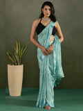 Delightful Sky-Blue Printed Chiffon Designer Ready To Wear Saree With Blouse - Zeel Clothing