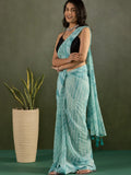 Delightful Sky-Blue Printed Chiffon Designer Ready To Wear Saree With Blouse - Zeel Clothing