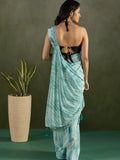 Delightful Sky-Blue Printed Chiffon Designer Ready To Wear Saree With Blouse - Zeel Clothing