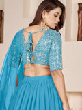 Delightful Sky Blue Sequin Georgette Sangeet Wear Lehenga With Dupatta