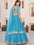 Delightful Sky Blue Sequin Georgette Sangeet Wear Lehenga With Dupatta